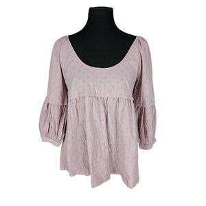 Mustard Seed Women's Mauve Peasant Blouse With Balloon Sleeves & Tie Back Detail